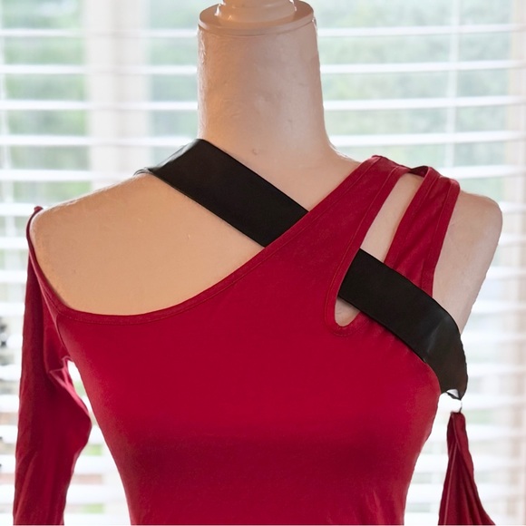 VENUS Red Long Sleeve Top with Black Strap - Picture 5 of 6